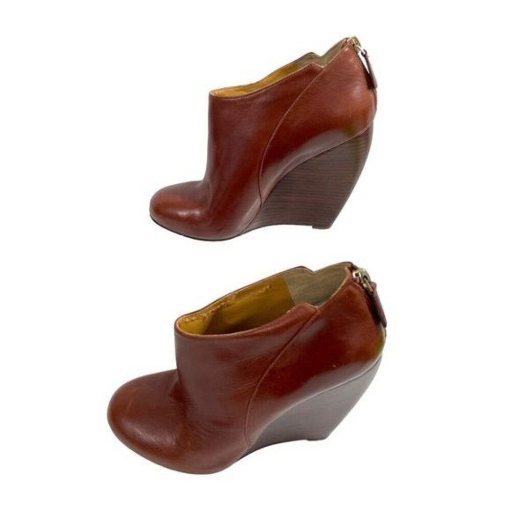 Nine West Womens Lottie Wedge Platform Shoes Zip Up‎ Brown Leather Size 9.5M